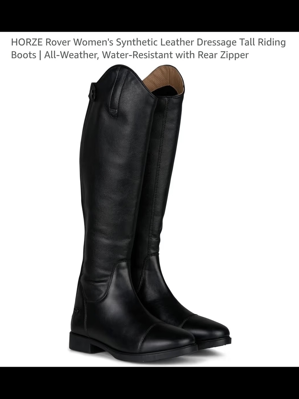 HORZE Women's Black Synthetic Leather Tall Riding Combat Boots